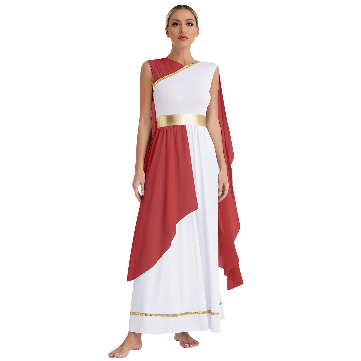 Women's Greek Halloween Deity Cosplay Costume Chiffon Gold Trims Ancient Bodycon Toga Dress Greece Roman Goddness Queen Role Play Robe - Premium Cosplay Costumes from Lizard Vigilante - Just $42.99! Shop now at Lizard Vigilante