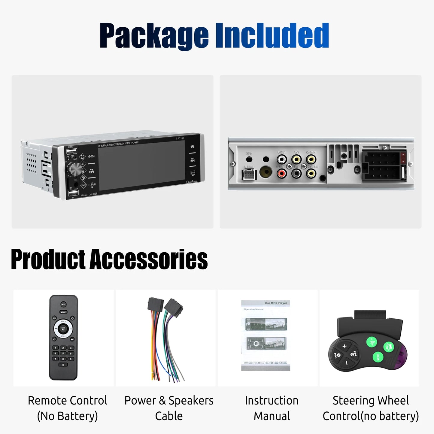 ESSGOO AR7006 Inferno Deck — Single DIN 5” HD Touch Car Stereo With Wireless CarPlay, Android Auto, 7-Color Display & 4×45W Amped Sound System