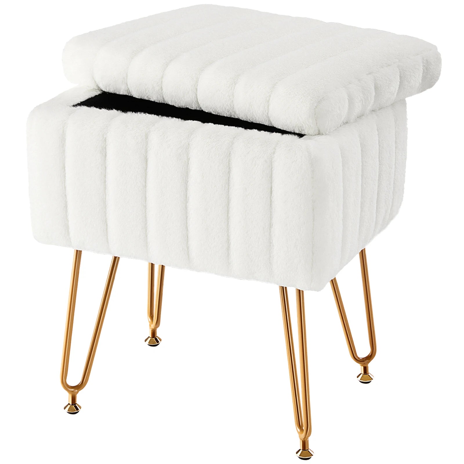 JHK Faux Fur Living Room Hidden Storage Stools & Ottomans Padded Makeup with 4 Metal Legs Anti-Slip Adjustable Feet for Home - Premium  from Lizard Vigilante - Just $85.99! Shop now at Lizard Vigilante