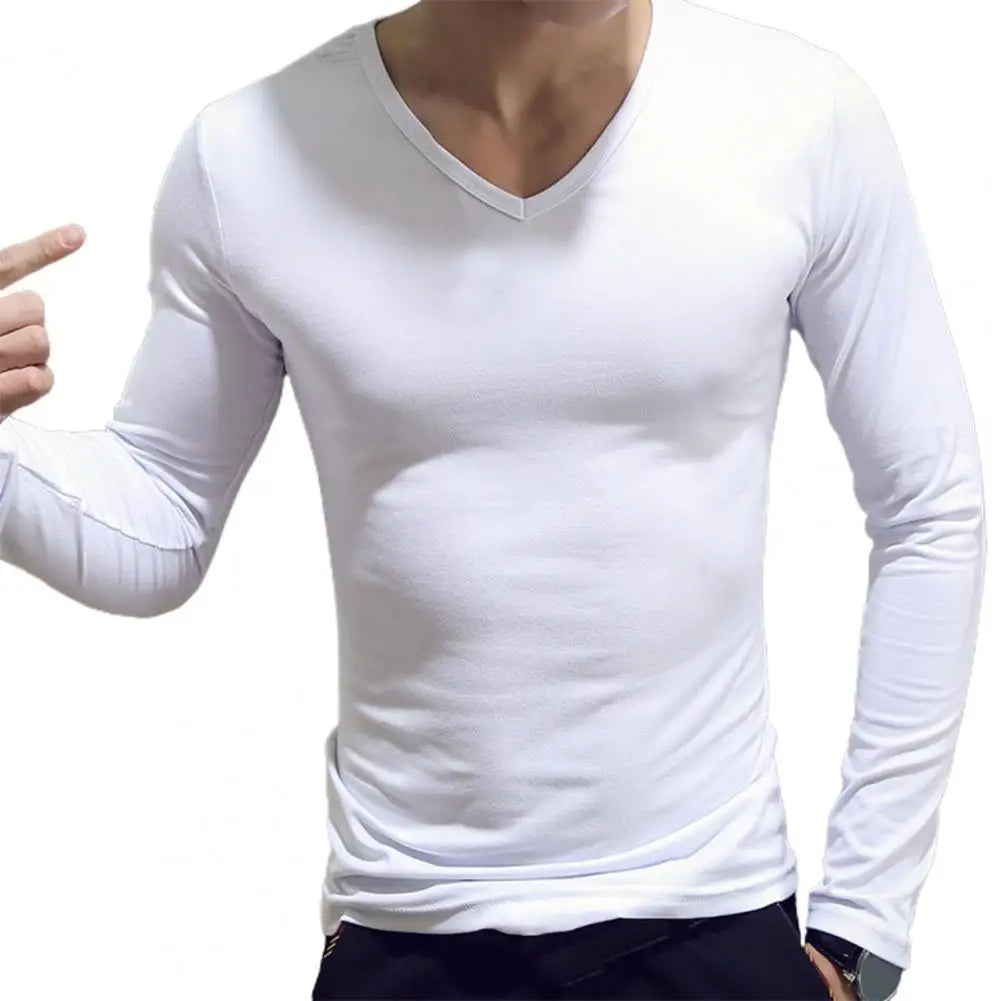 Men's Sports Gym Long Sleeve Slim Fit V-Neck T-Shirt – Solid Color Casual Fitness Base Shirt for Autumn & Winter - Premium t-shirt from Lizard Vigilante - Just $16.66! Shop now at Lizard Vigilante