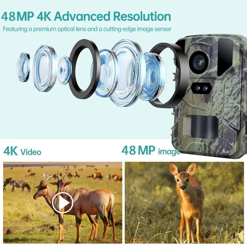 Outdoor HD4K Infrared Low Glow Arction Camera 48MP Mini Trail Game Night Vision IP66 Waterproof Hunting Wildlife Trap Game Cam - Lizard Vigilante