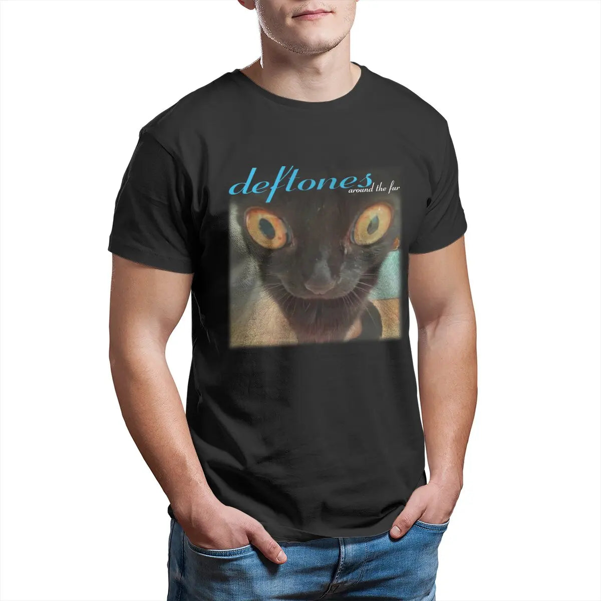 Deftones 'Around the Fur' Cat T-Shirt – 100% Cotton Funny Crew Neck Tee for Men (Available in 4XL & 5XL) - Premium tee from Lizard Vigilante - Just $23.88! Shop now at Lizard Vigilante