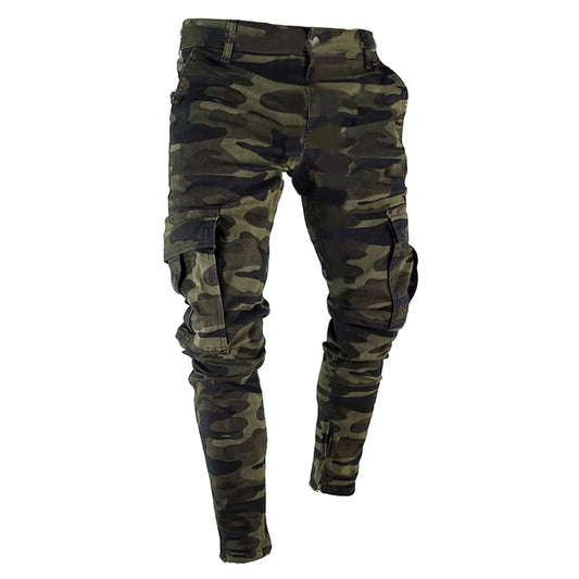 Men's Skinny Stretch Camouflage Cargo Pants - Slim Fit, Ankle-Length, Casual Fashion with Pockets for Spring & Autumn - Premium cargo pants from Lizard Vigilante - Just $43.88! Shop now at Lizard Vigilante