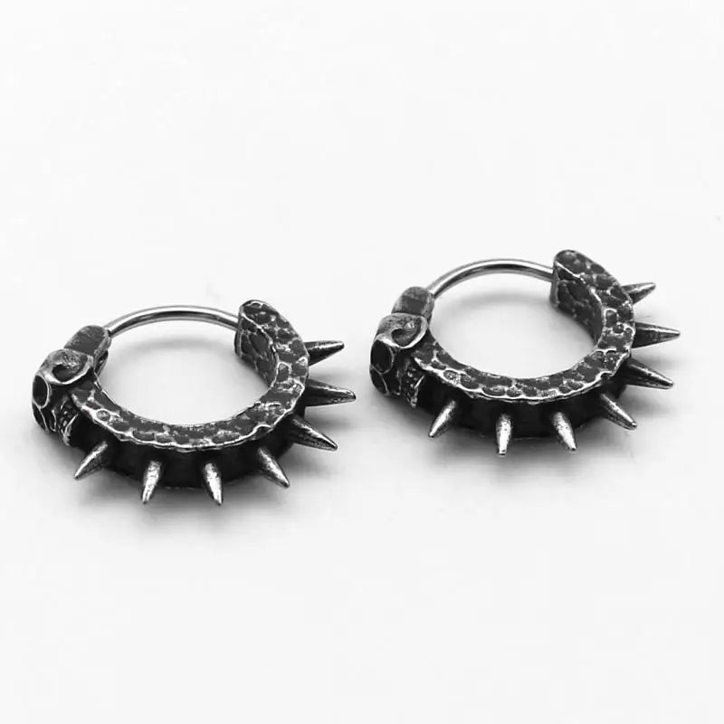 Vintage Black Skull Needle Hoop Earrings – Hypoallergenic Punk Biker Rock Jewelry for Men - Premium earrings from Lizard Vigilante - Just $19.88! Shop now at Lizard Vigilante