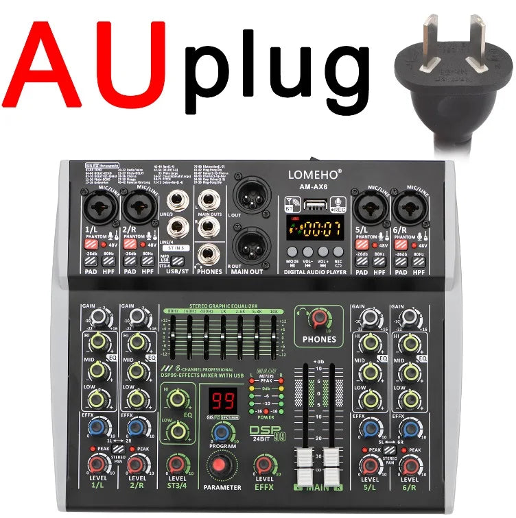 99 DSP Effects Mixing Console Podcast Mini 4/6 Channels Sound Audio Mixer Individual 48V Bluetooth USB PC Play Record AM-AX4/6