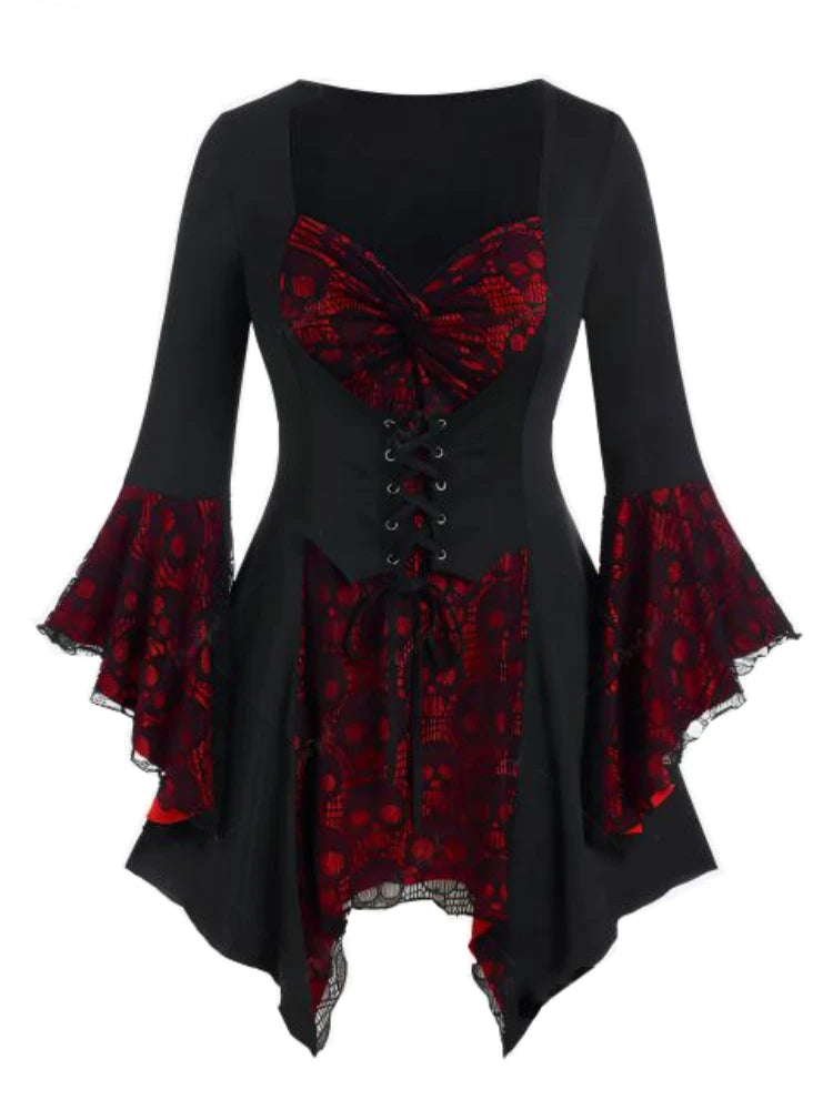 Plus Size Gothic Tunic Top for Women - Sweetheart Neck, Flare Sleeve, Casual Autumn & Winter Blouse - Premium top from Lizard Vigilante - Just $43.88! Shop now at Lizard Vigilante