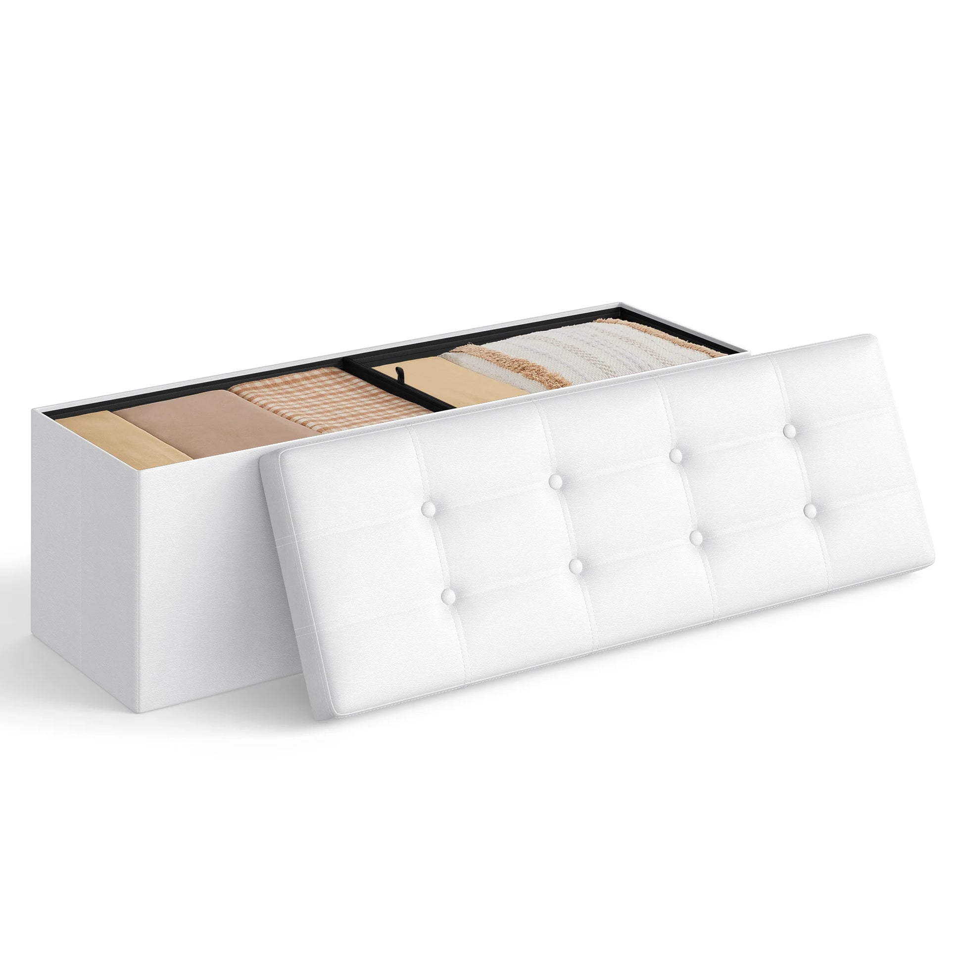 SONGMICS 43 Inches Folding Storage Ottoman Bench, Storage Chest, Footrest, Coffee Table, Padded Seat, Faux Leather - Premium  from Lizard Vigilante - Just $116.99! Shop now at Lizard Vigilante