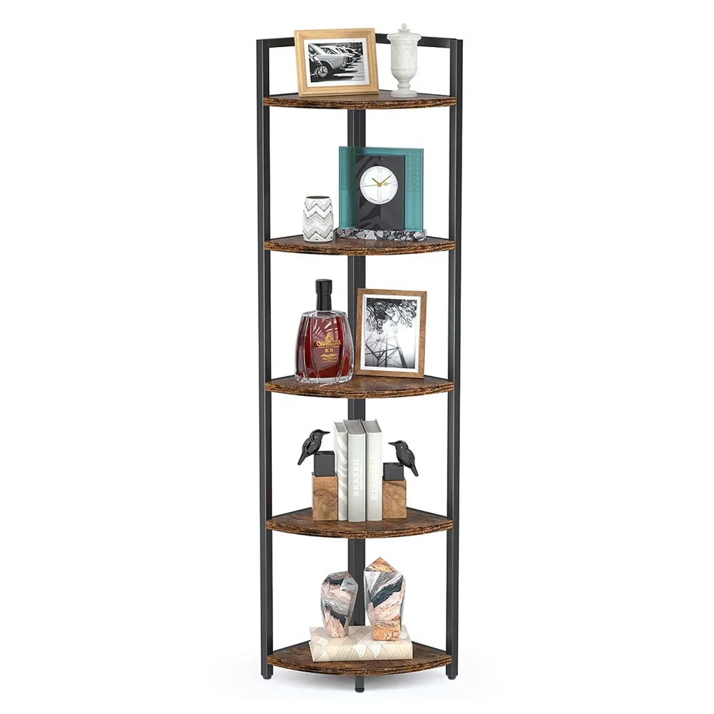 Brown 5 Tier Corner Book Shelf Home Storage Display For Bedroom Office 30cm W x 30cm D x 150cm H