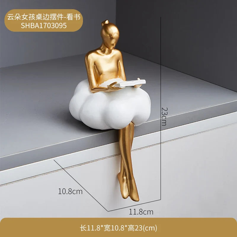 Sitting ballet girl art Golden sculpture Sitting posture ornament home accessories Statuettes Figurines office decor Statues