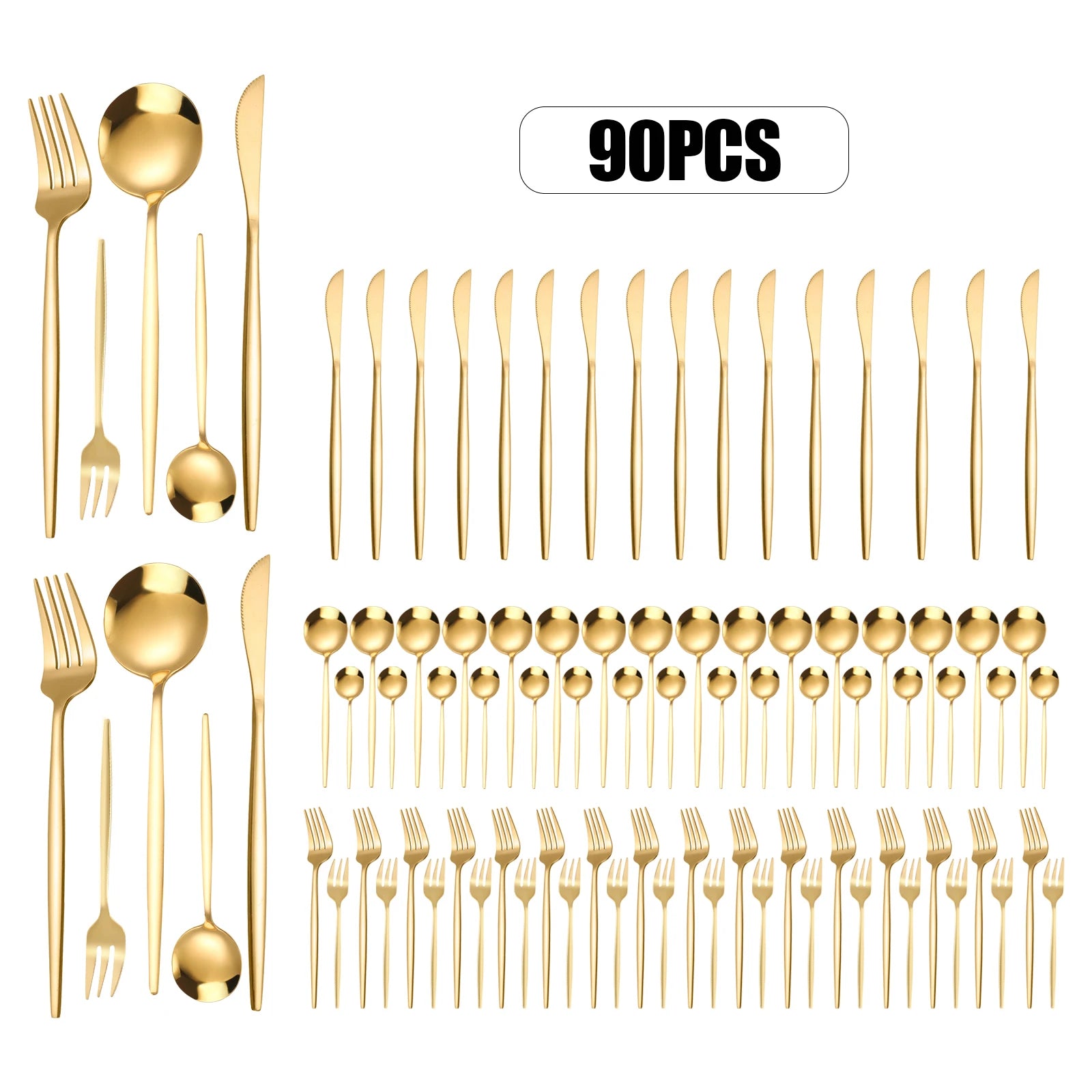 90Pcs Gold Flatware Set Stainless Steel Silverware Utensil Kitchen Tableware Forks Knives Spoons Cutlery for Home Restaurant - Premium  from Lizard Vigilante - Just $58.99! Shop now at Lizard Vigilante