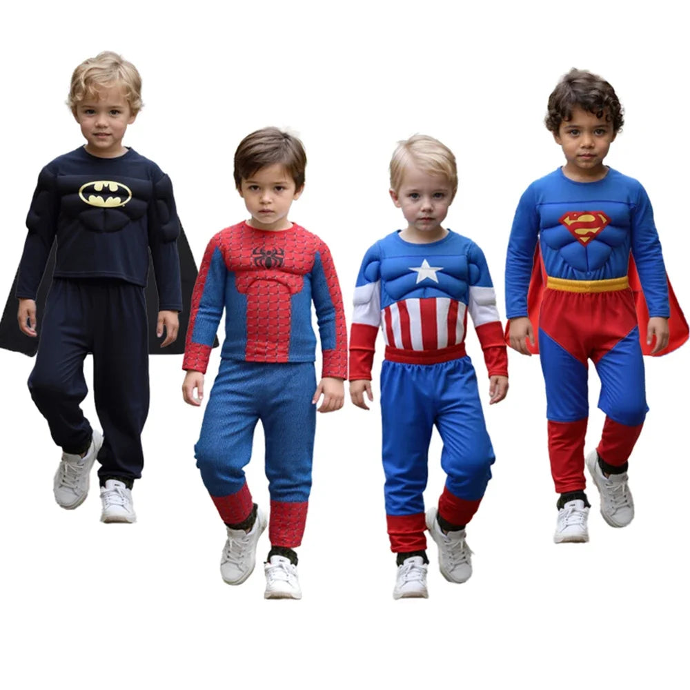 Spider Hero Deluxe Muscle Cosplay Suit — Kids Superhero Costume Set With Cape, Mask, and Built-In Power Look