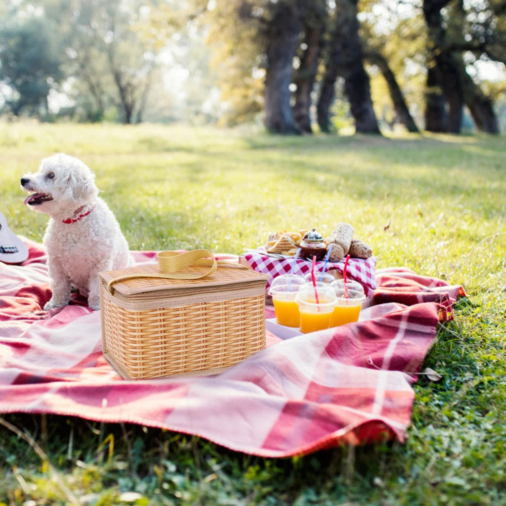 Wicker Rattan Outdoor Camping Picnic Bag Portable Waterproof Tableware Insulated Thermal Cooler Food Container Basket for Picnic - Premium  from Lizard Vigilante - Just $16.99! Shop now at Lizard Vigilante