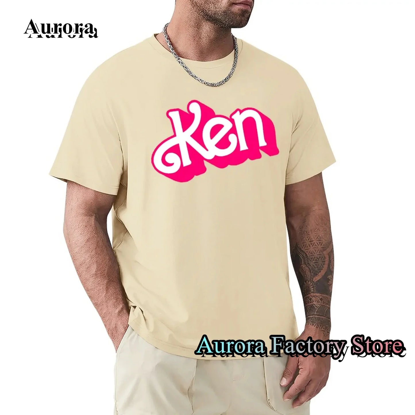 Men’s Summer Pink Ken Letter Print Cotton T-Shirt – Harajuku Casual O-Neck Short Sleeve Streetwear - Premium T-shirt from Lizard Vigilante - Just $24.88! Shop now at Lizard Vigilante