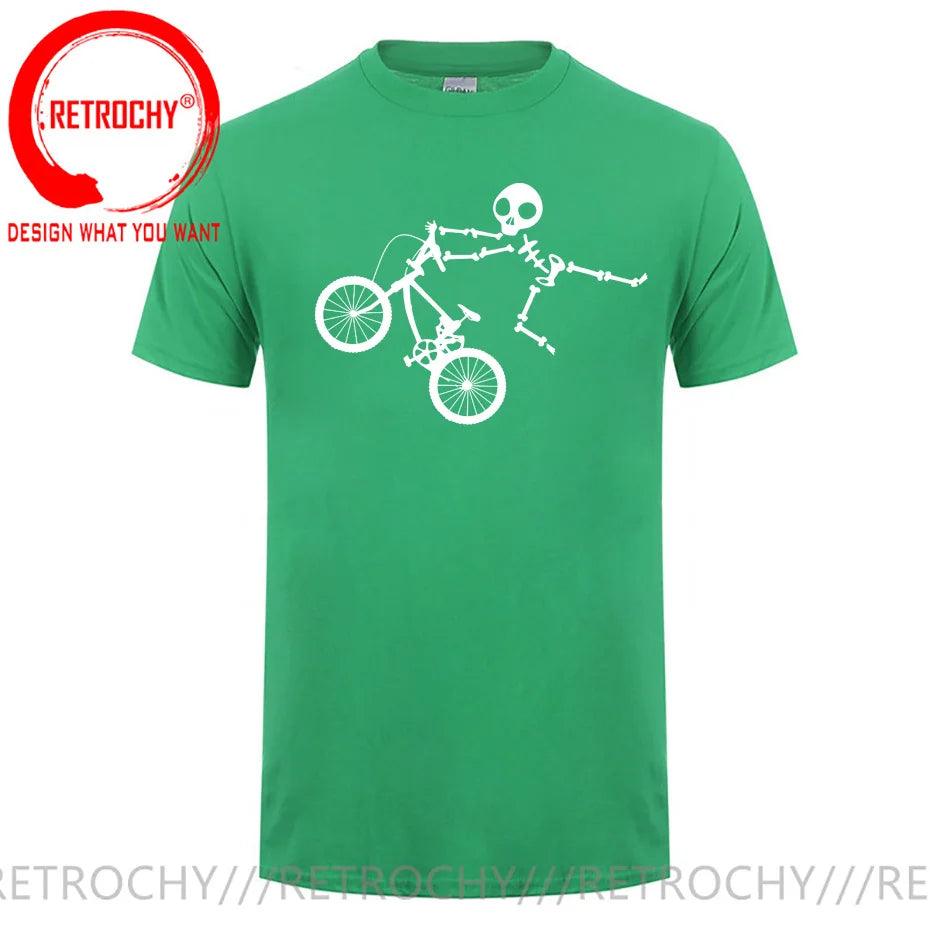 Skeleton Alien BMX Cycle Bike T-Shirt Custom Short Sleeve MTB Skull Biker TShirt Funny Fall O Neck Cotton T Shirt for Men - Lizard Vigilante