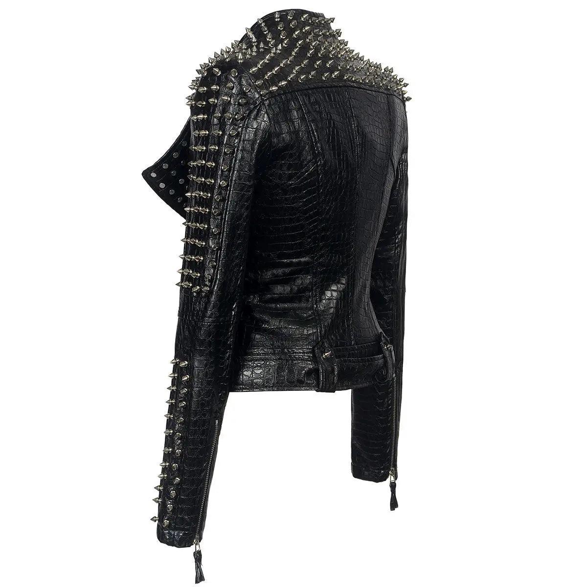 Winter Multi Rivet Short PU Leather Coat Long Sleeve Jacket Fashion Women Punk Rock Black Leather Clothing - Premium leather jacket from Lizard Vigilante - Just $175.99! Shop now at Lizard Vigilante