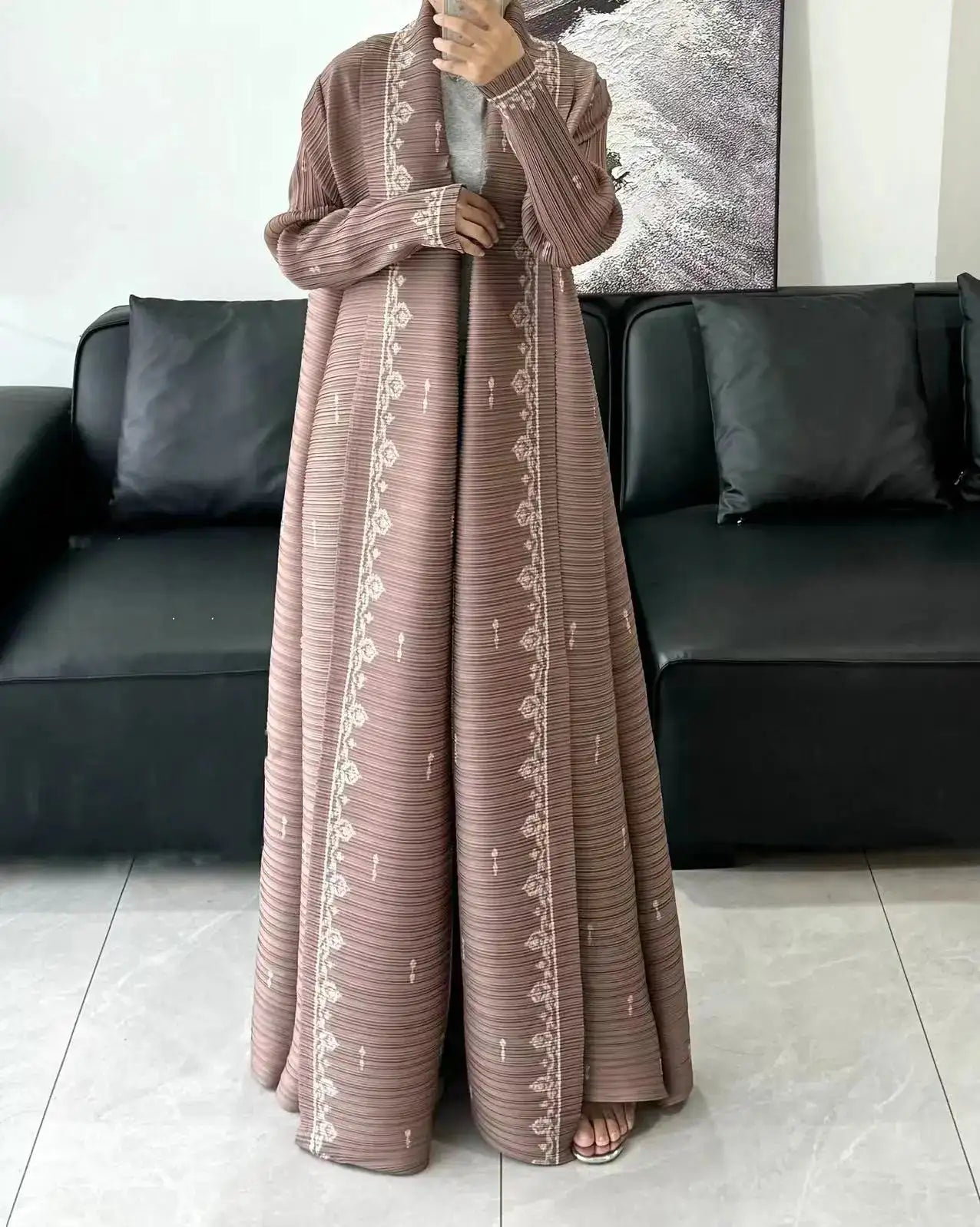 Autumn and Winter New Abaya Fashion Lapel Pleated Long Sleeved Cardigan Windbreaker Jacket Saudi Abayas for Women
