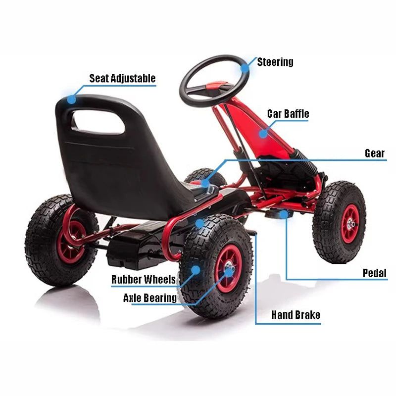 4-Wheeled Pedal Powered Go Cart With Steering Wheel & Adjustable Seat, Outdoor Off-Road Ride On Car For 3-9 Ages Boys Girls - Premium pedal cart from Lizard Vigilante - Just $305.99! Shop now at Lizard Vigilante