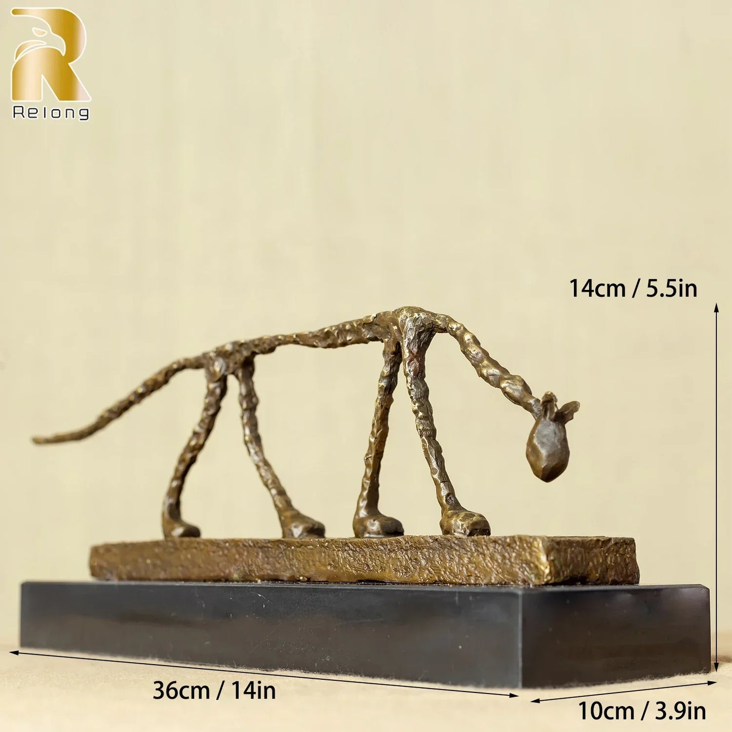 Bronze Cat Statue Abstract Cat Sculpture Classical Giacometti Art Reproduction Skeleton Animal Statue For Home Decor Collection