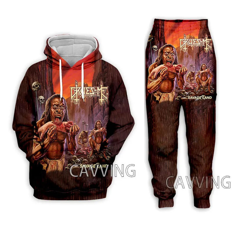 Gruesome Rock 3D Printed Casual Hoodie & Jogging Pants Set – Unisex Hooded Sweatshirt & Trousers Suit for Men and Women, Spring & Autumn Fashion - Premium hoodie from Lizard Vigilante - Just $67.99! Shop now at Lizard Vigilante