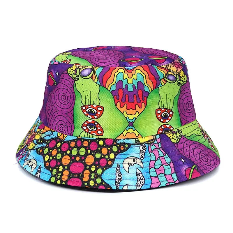 Summer Sun Protection Bucket Hat for Men Women Panama Cap Print Hip Hop Gorros Fishing Fisherman Hat Double Side Wear Fashion - Premium T-Shirts from Lizard Vigilante - Just $7.99! Shop now at Lizard Vigilante