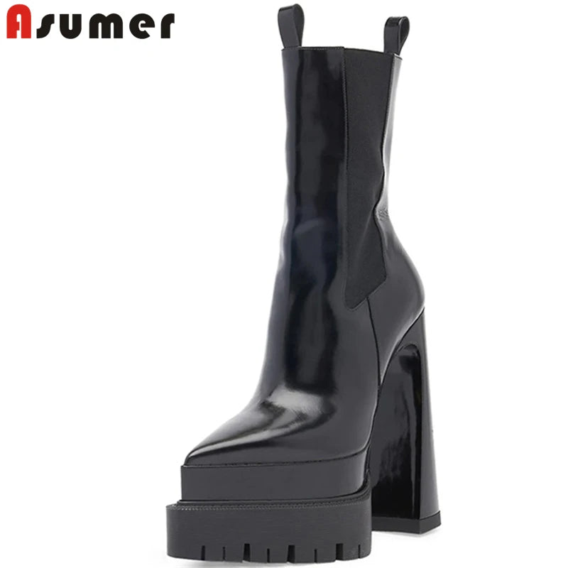 ASUMER 2024 Slip-On Thick High Heels Boots - Premium boots from Lizard Vigilante - Just $188.88! Shop now at Lizard Vigilante