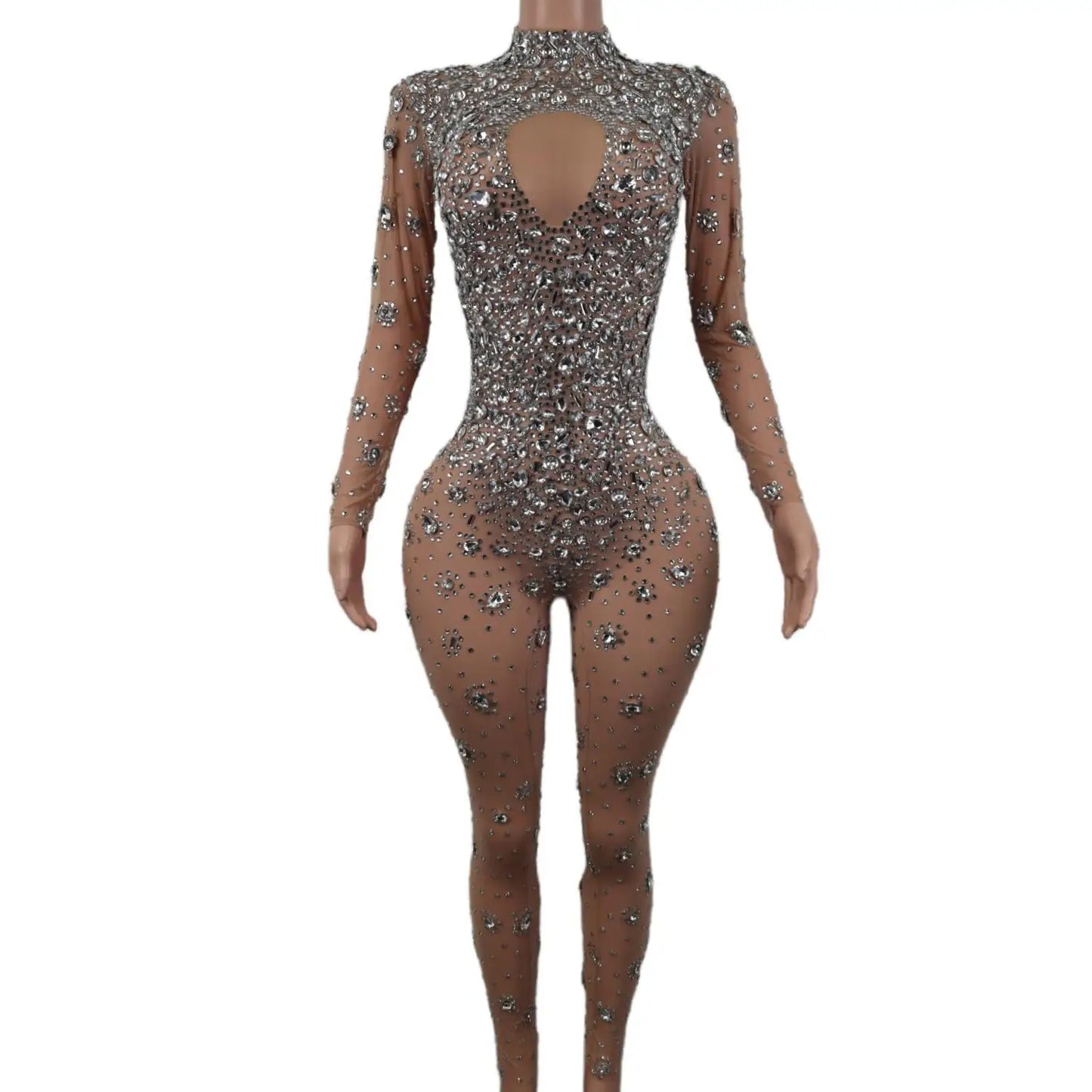 Gorgeous Rhinestone Jumpsuit - Sexy Long-Sleeved Performance Wear for Nightclub Singers & DJs - Premium Cosplay Costumes from Lizard Vigilante - Just $224.49! Shop now at Lizard Vigilante