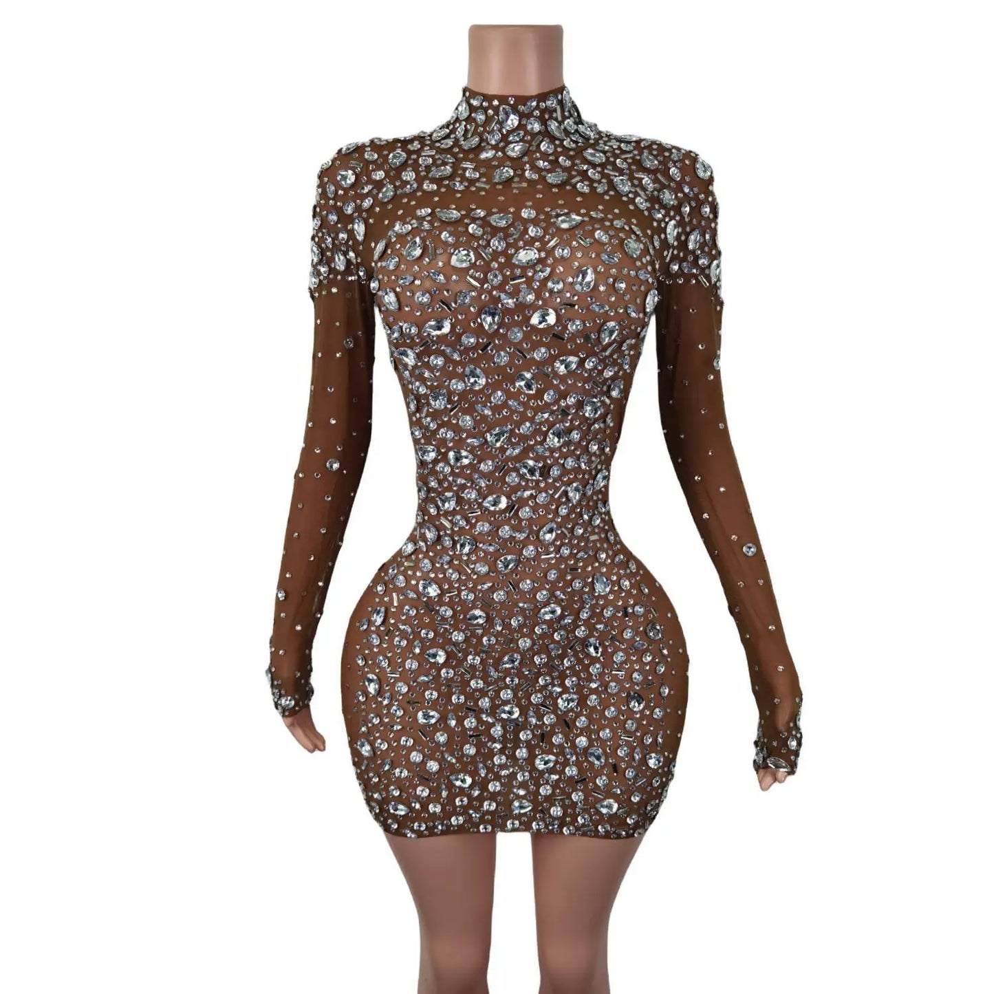 Christia Bella Sparkly Pink Rhinestones Dress – Sexy Dance Performance & Evening Party Dress with Abstract Pattern - Premium dress from Lizard Vigilante - Just $208.88! Shop now at Lizard Vigilante