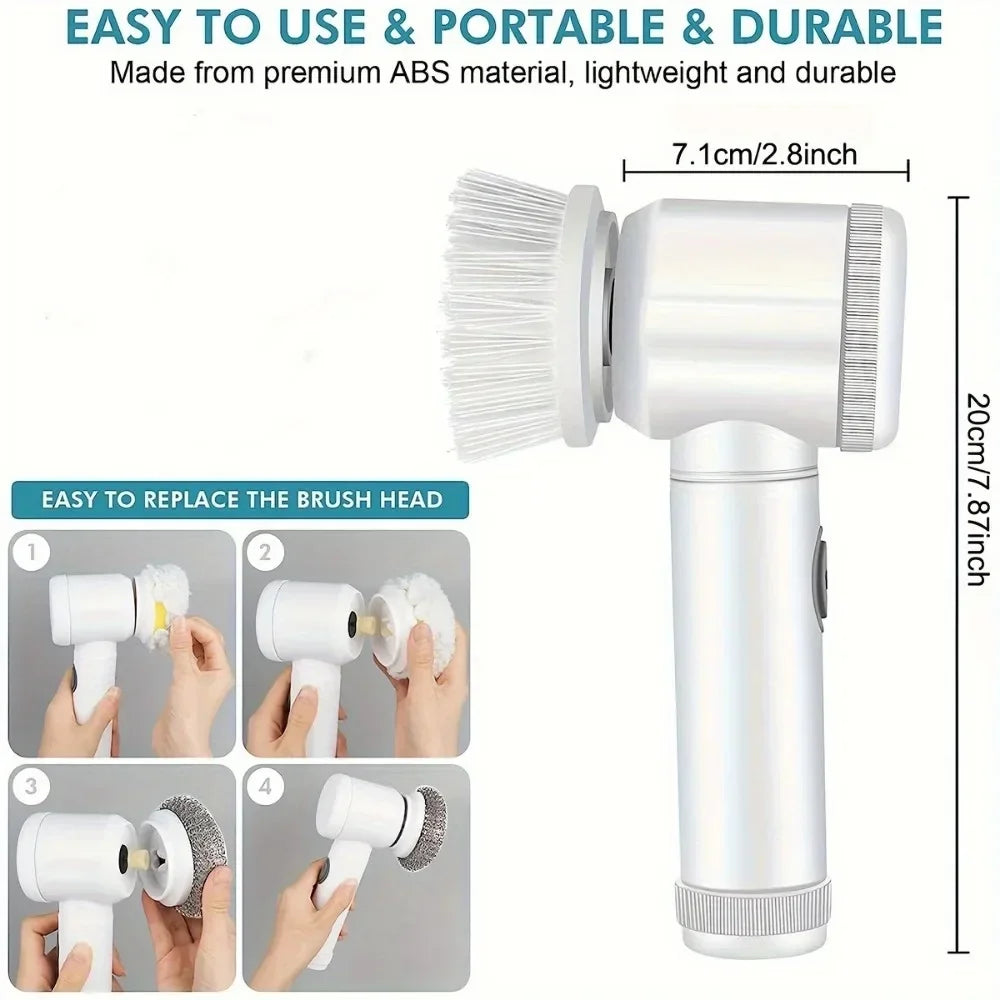 New Power Scrubber 5 Replaceable Brush Heads Electric Spin Scrubber Bathroom Cleaning Brush Power Scrubber Electric Brush Home - Premium  from Lizard Vigilante - Just $16.99! Shop now at Lizard Vigilante