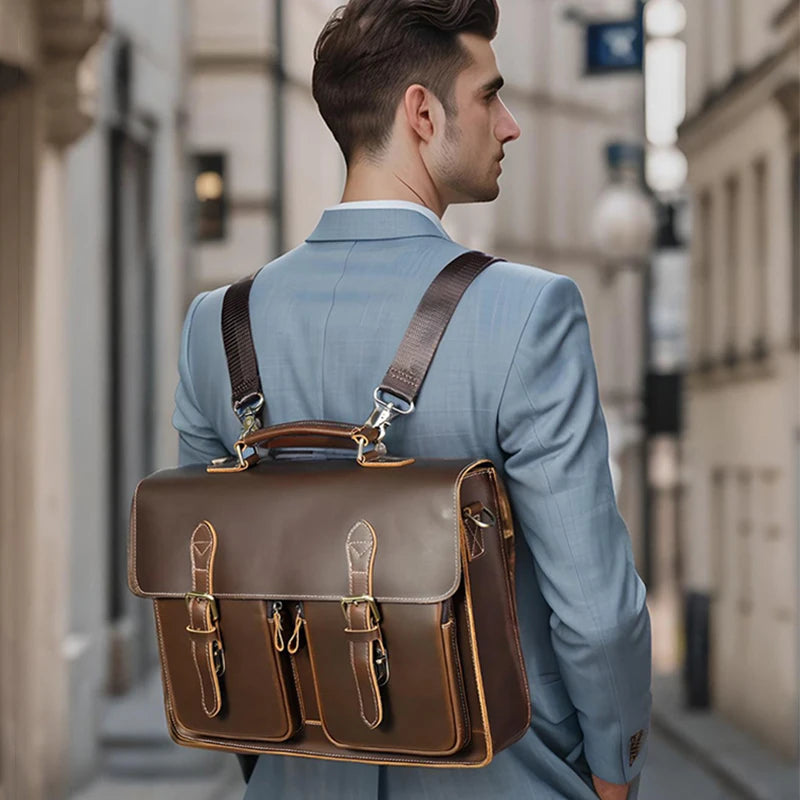 Vintage Leather Briefcase - Timeless Elegance and Durability - Premium handbag from Lizard Vigilante - Just $187.99! Shop now at Lizard Vigilante