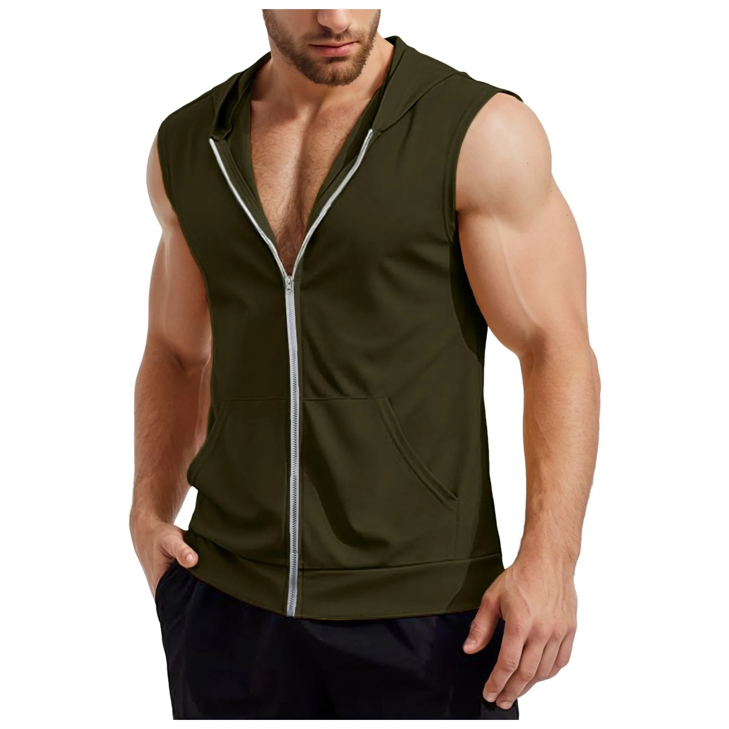 Lizard Vigilante Men's Workout Hooded Tank Tops - Zip-Up Sleeveless Gym Shirt Muscle T-Shirt for Bodybuilding, Summer Casual Vest - Premium Hoodie from Lizard Vigilante - Just $29.99! Shop now at Lizard Vigilante