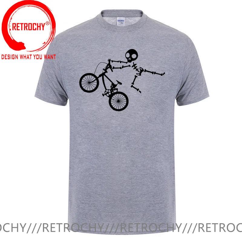 Skeleton Alien BMX Cycle Bike T-Shirt Custom Short Sleeve MTB Skull Biker TShirt Funny Fall O Neck Cotton T Shirt for Men - Lizard Vigilante