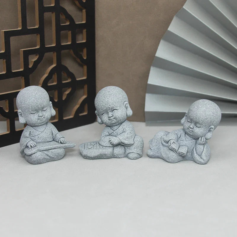 Buddha Stone Statue Little Buddhist Monks Tibetan Buddhism Figurines Zen Garden Ornament Meditation Home Aquarium Decoration