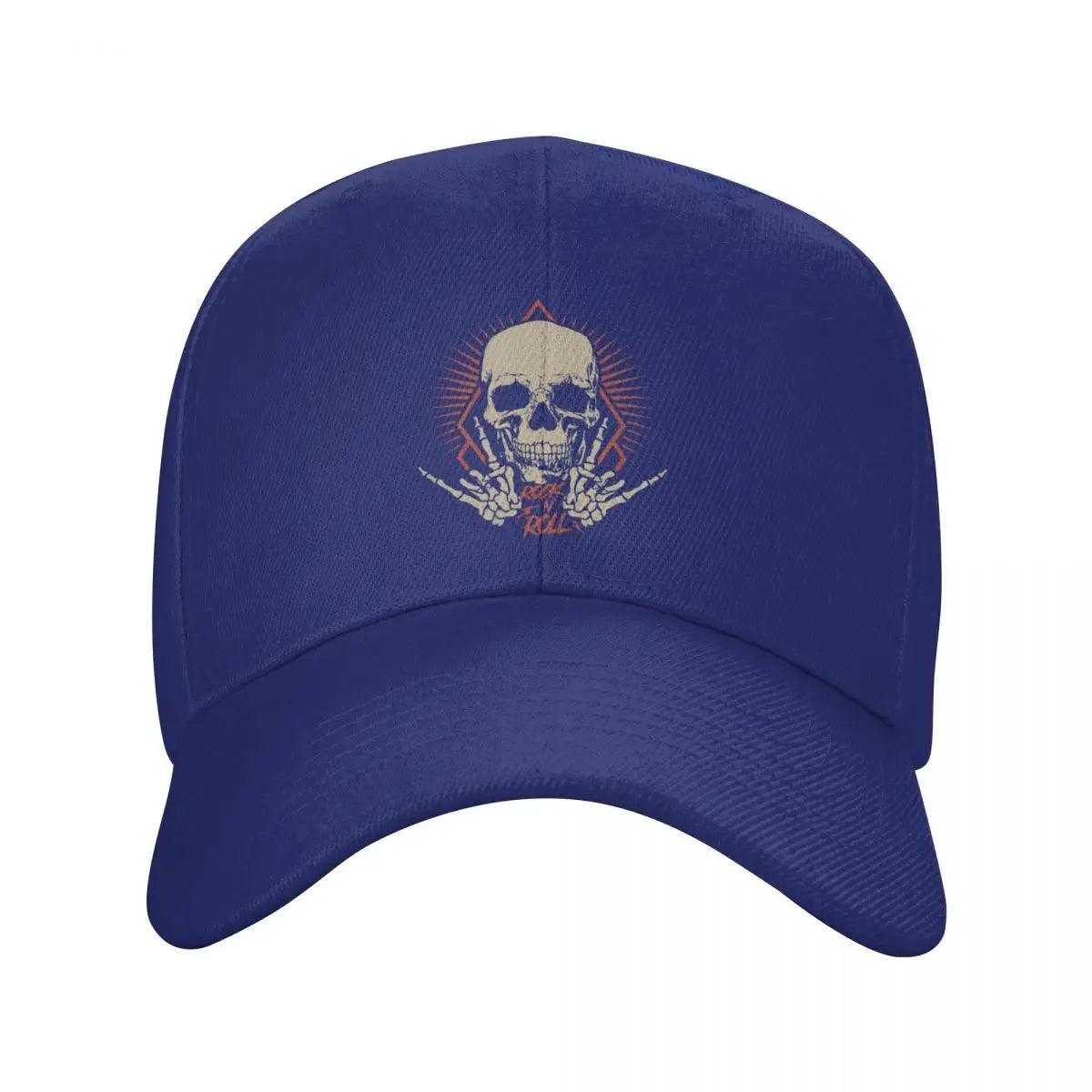 Rock 'N' Roll Baseball Cap for Men & Women – Adjustable Hard Rock Music Skull Trucker Hat | Heavy Metal Streetwear - Premium skull hat from Lizard Vigilante - Just $22.99! Shop now at Lizard Vigilante