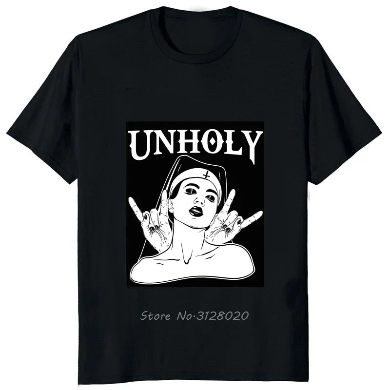 "God Is Busy, Can I Help You?" Unholy Nun Graphic T-Shirt – Edgy Satanic Humor Tee for Rebels, Heretics & Hipster Heathens | Lizard Vigilante Exclusive - Premium tee from dsers - Just $44.99! Shop now at Lizard Vigilante