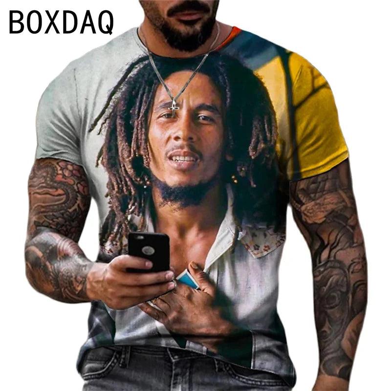 Bob Marley Oversized Men's T-shirt Cool Rock Print Tops Summer O-neck Short Sleeve Street Hip-hop Shirt Personality Men Clothing - Lizard Vigilante