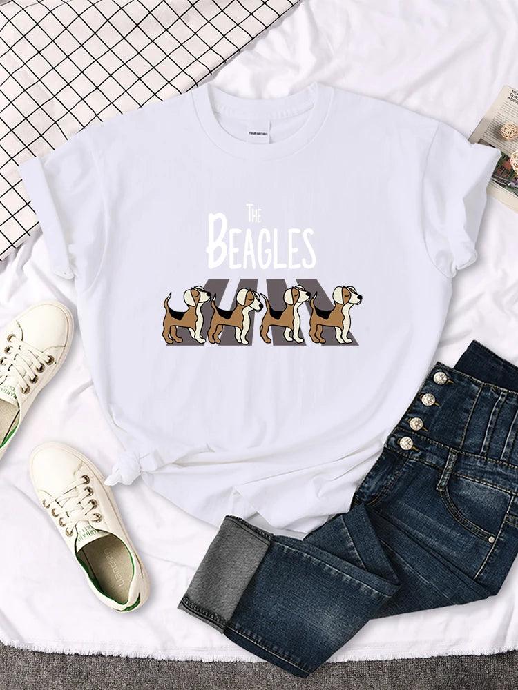 Four Beagles Crossing The Road Printed Female Tshirt Classic Slim Tees Tshirts Anime Clothes Summer Vintage Women T-shirts - Lizard Vigilante