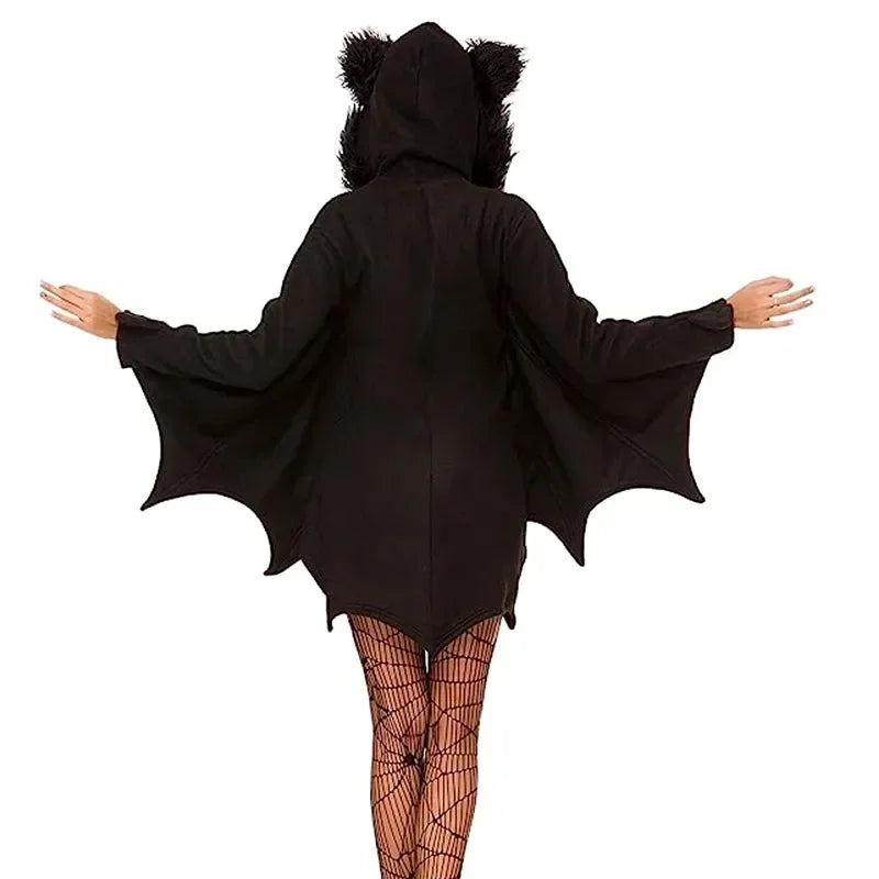 Halloween Women's Bat Dressup Costume Vampire Bat Cosplay Costume Anime Horror Dress Free Black Sexy Socks and Scar Sticker Gift