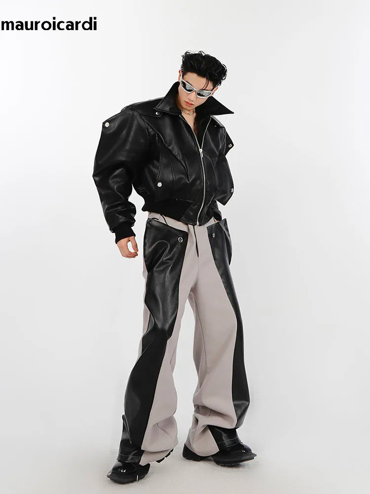 Patchwork Leather Combat Trousers – Mauroicardi Black & Toxic Green High-Waist Men’s Street Pant for Chaos & Club Damage - Premium pants from dsers - Just $159.99! Shop now at Lizard Vigilante