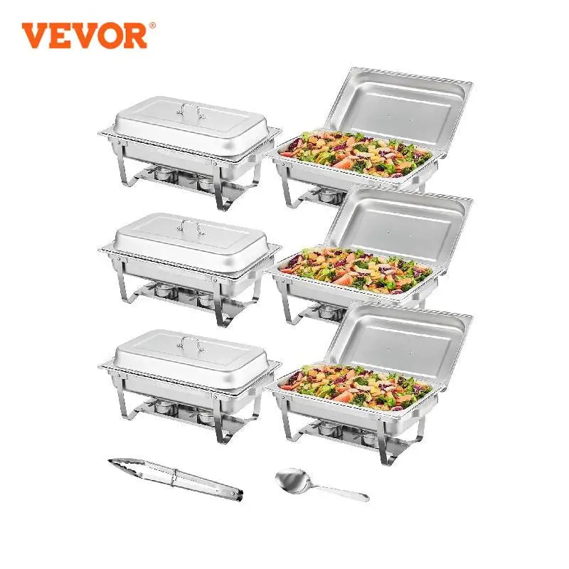 VEVOR 2/4/6 Packs 8QT Rectangle Chafing Dish w/ Full Size Pans Buffet Catering Warmer Server Folding Stand Fuel Holder Tray - Premium  from Lizard Vigilante - Just $143.99! Shop now at Lizard Vigilante