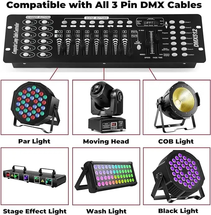 Fieryzeal 192 DMX Controller DJ Equipment DMX 512 Console Stage Lighting DJ Control For LED Par Moving Head Light Spotlights - Premium  from Lizard Vigilante - Just $44.99! Shop now at Lizard Vigilante