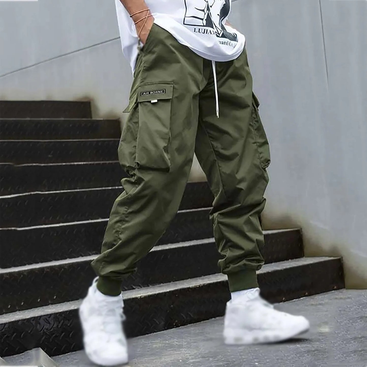 Men's Casual Jogging Cargo Pants with Drawstring & Multi-Pockets – Sport Trousers for Outdoor Activities, Streetwear, and Hip-Hop Style - Premium pants from Lizard Vigilante - Just $37.99! Shop now at Lizard Vigilante