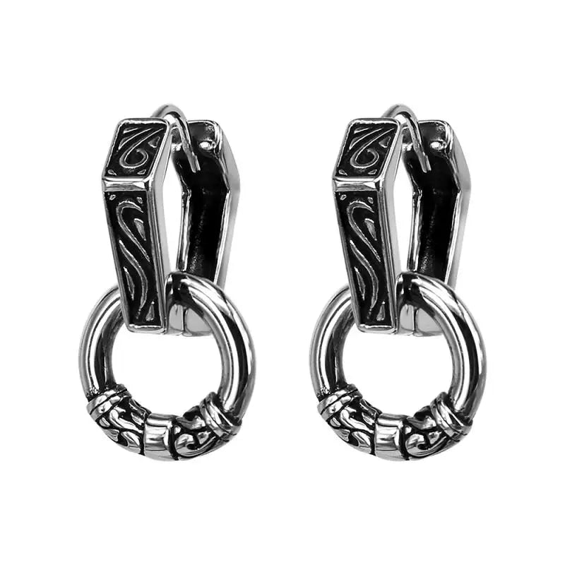 Vintage Black Skull Needle Hoop Earrings – Hypoallergenic Punk Biker Rock Jewelry for Men - Premium earrings from Lizard Vigilante - Just $19.88! Shop now at Lizard Vigilante