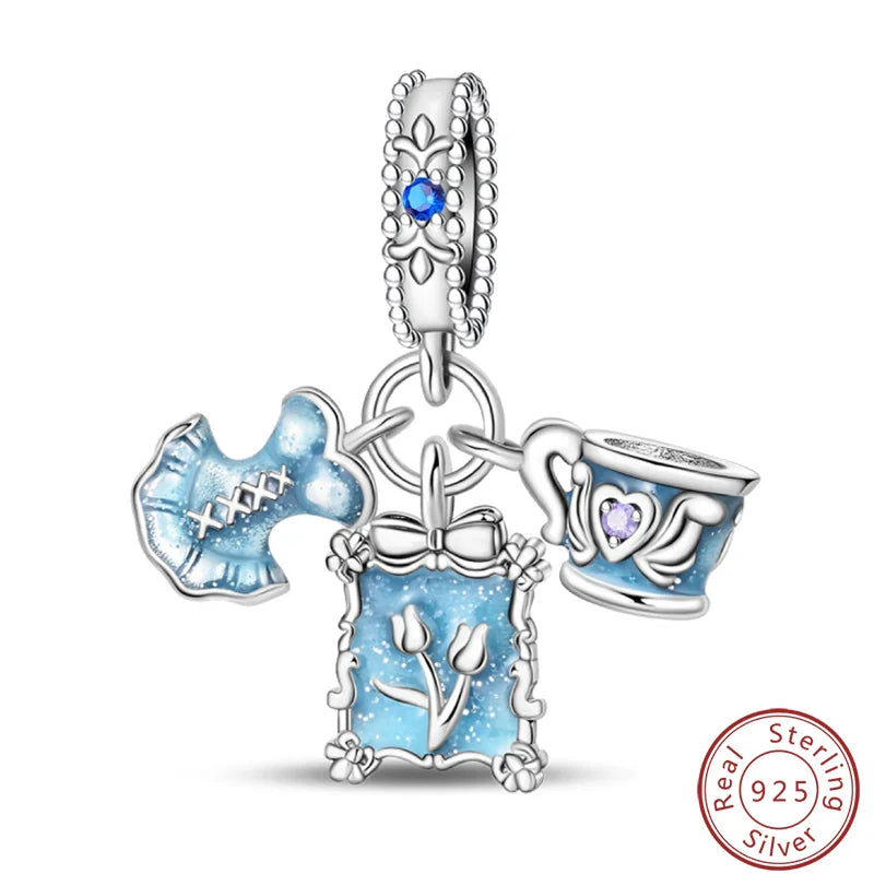 S925 Sterling Silver Princess Golf Hamster Camera Travel Three Piece Set Charms Beads 3mm DIY Fine Jewelry Making