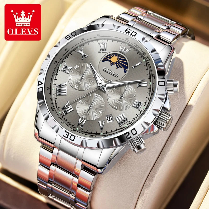 OLEVS Men's Luxury Moon Phase Skeleton Watch – Luminous Quartz Wristwatch with Complete Calendar - Premium wristwatch from Lizard Vigilante - Just $47.99! Shop now at Lizard Vigilante