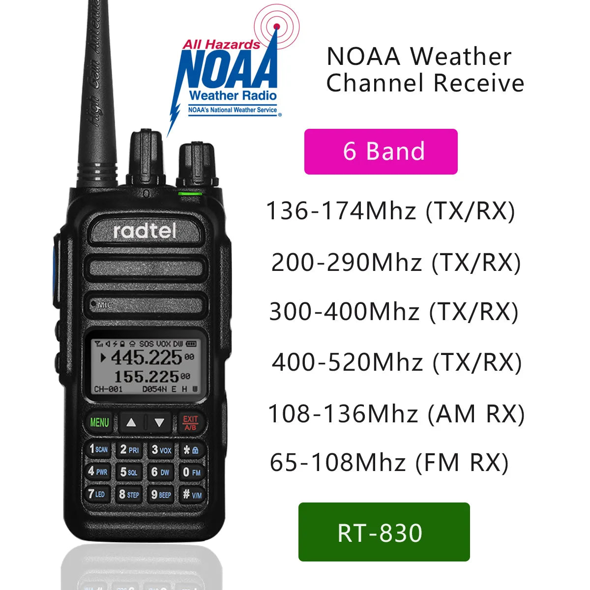 Radtel RT-830 NOAA Weather Channel 6 Bands Amateur Ham Two Way Radio 128CH  Walkie Talkie Air Band Color Police Scanner  Marine - Premium  from Lizard Vigilante - Just $64.79! Shop now at Lizard Vigilante