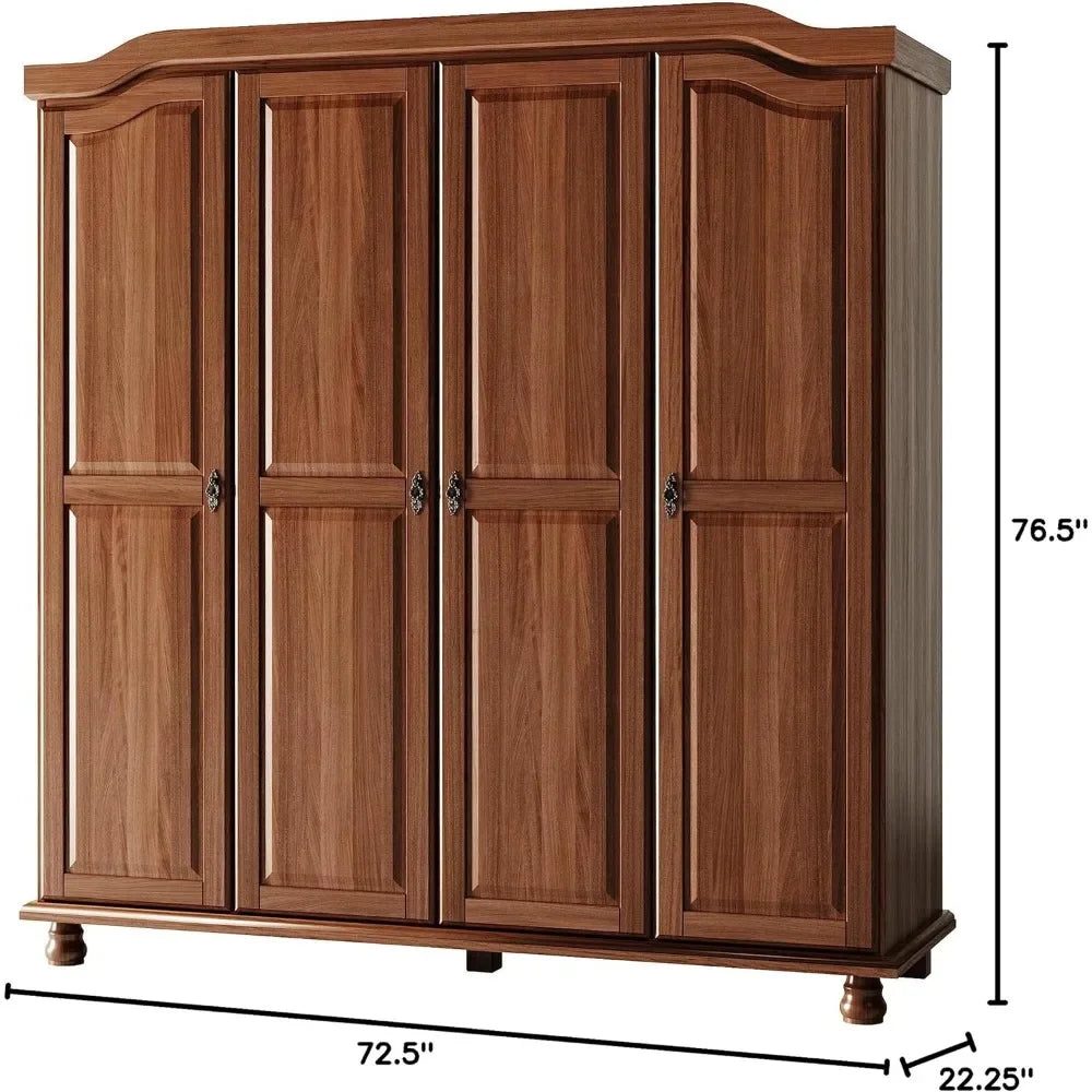 4-Door Freestanding Wardrobe Armoire Closet with Raised Panel Doors - Eco-Friendly Pine Wood, Modern Mocha Finish - Premium Armoire from Lizard Vigilante - Just $988.88! Shop now at Lizard Vigilante