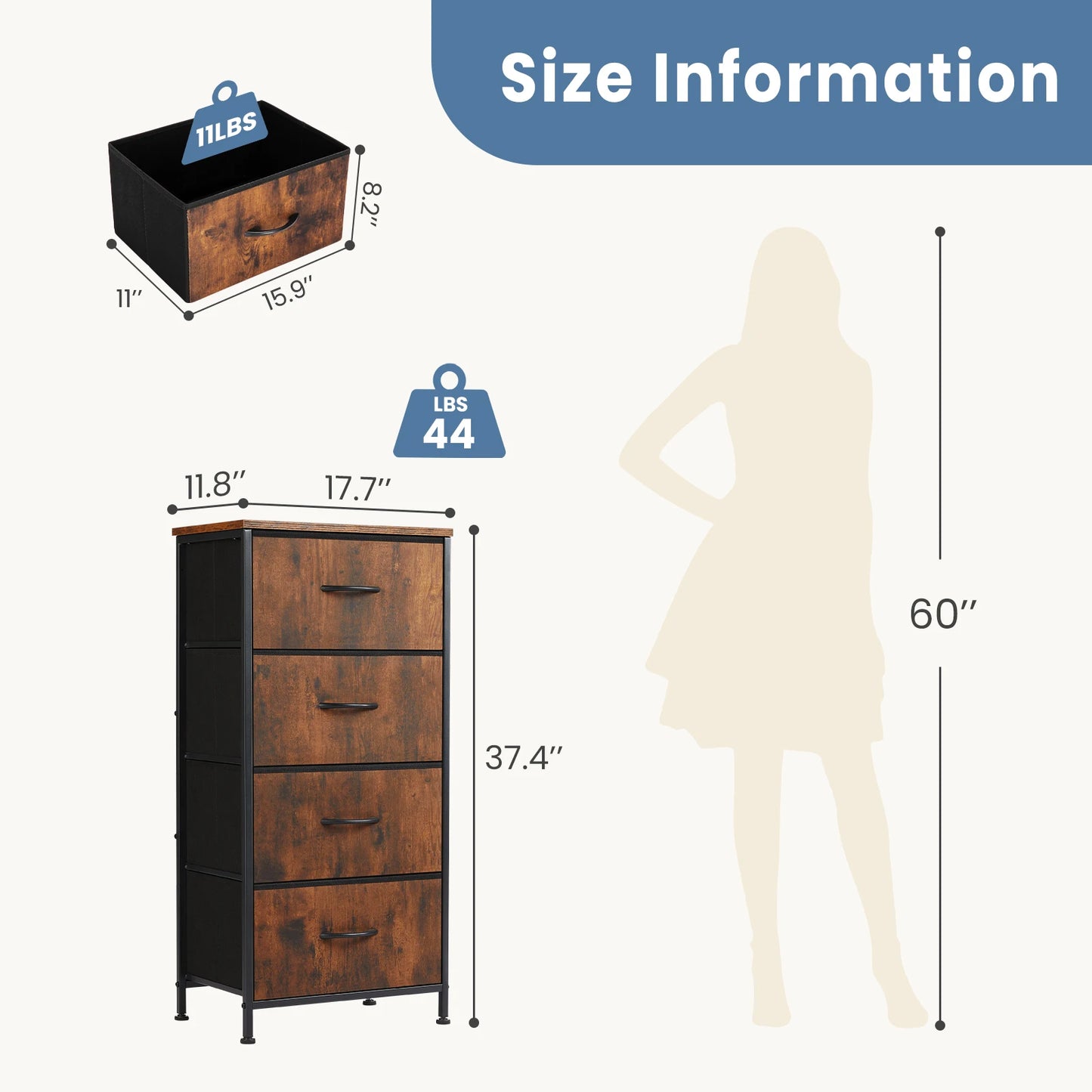 JHK Modern Minimalist Dresser with 4 Fabric Drawers – Stylish Steel Frame Storage Cabinet for Bedroom - Premium cabinet from Lizard Vigilante - Just $58.88! Shop now at Lizard Vigilante