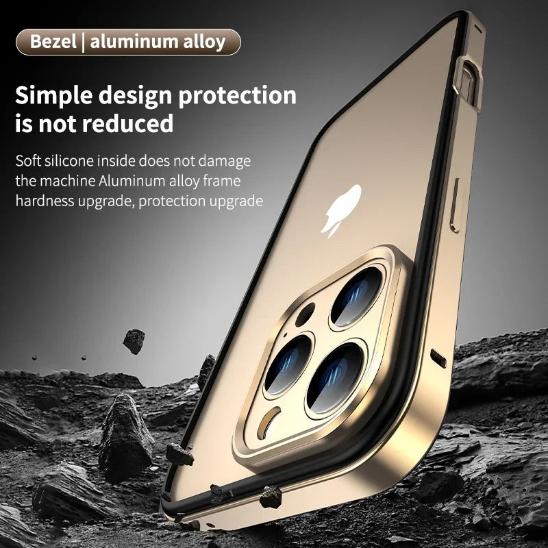 Hybrid Metal Shield iPhone Case with Camera Protection and Heat-Dissipating Silicone Frame – For iPhone 12 13 14 15 16 Pro Max