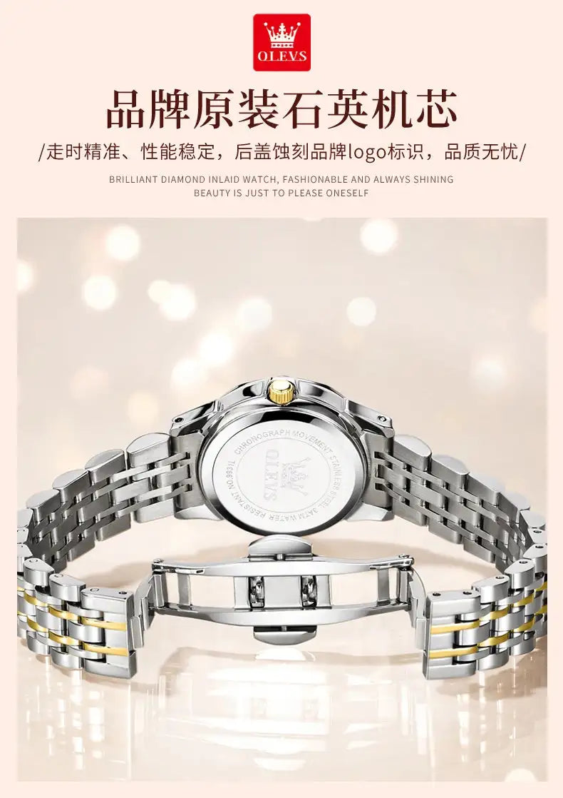 OLEVS Original Brand Elegant Women's Watches Waterproof Luminous Quartz Watch for Lady Necklace Bracelet Gift Box Set Calendar