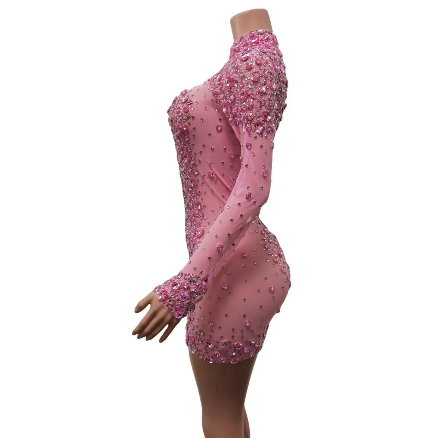 Christia Bella Sparkly Pink Rhinestones Dress – Sexy Dance Performance & Evening Party Dress with Abstract Pattern - Premium dress from Lizard Vigilante - Just $208.88! Shop now at Lizard Vigilante